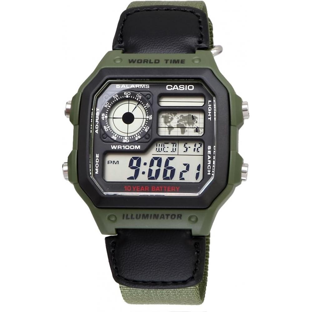 Casio World Time Digital Watch Green Ae 1200whb 3bv