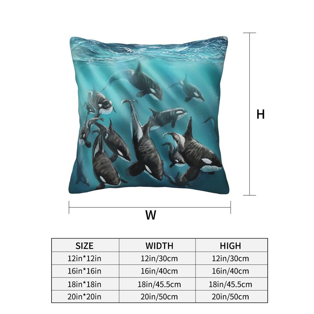 Bule Orca Whale Family Swimming In Sea Square Pillowcase Cushion Cover Pillow Case Throw Pillow Cover for Home Sofa Living Room