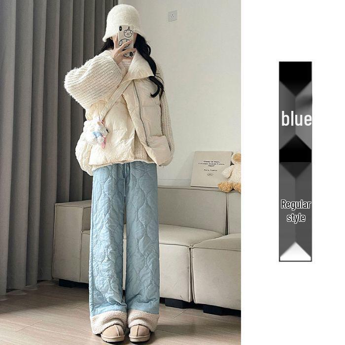 

Women s Fleece-Lined Pink Down Cotton Wide-Leg Pants - Warm & Thick for Autumn/Winter 2025 M