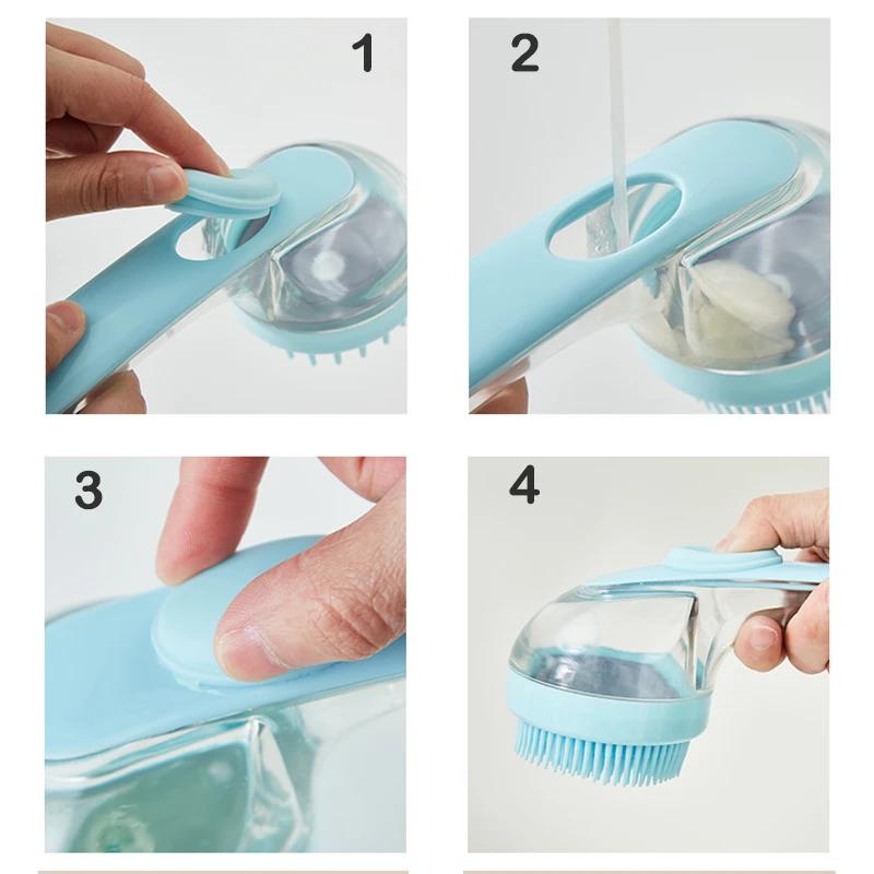 Long Handle Dog Cleaning Brush Soft Silicone Pet Bathing Brush Pet Grooming Comb for Cats Dogs Cat Massage Brush Pet Supplies