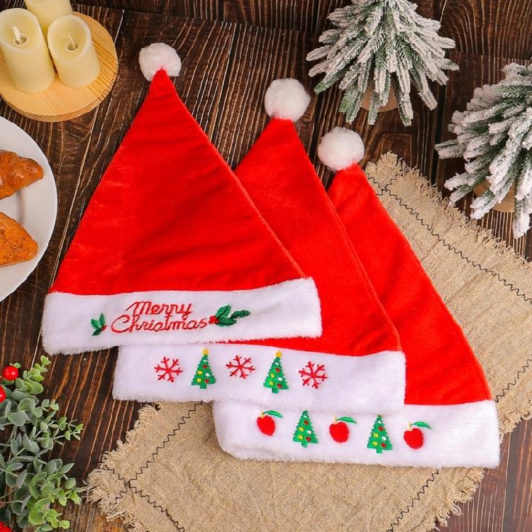 Plush Christmas Santa Hat with Embroidery Brim for Holiday Parties Giving Love