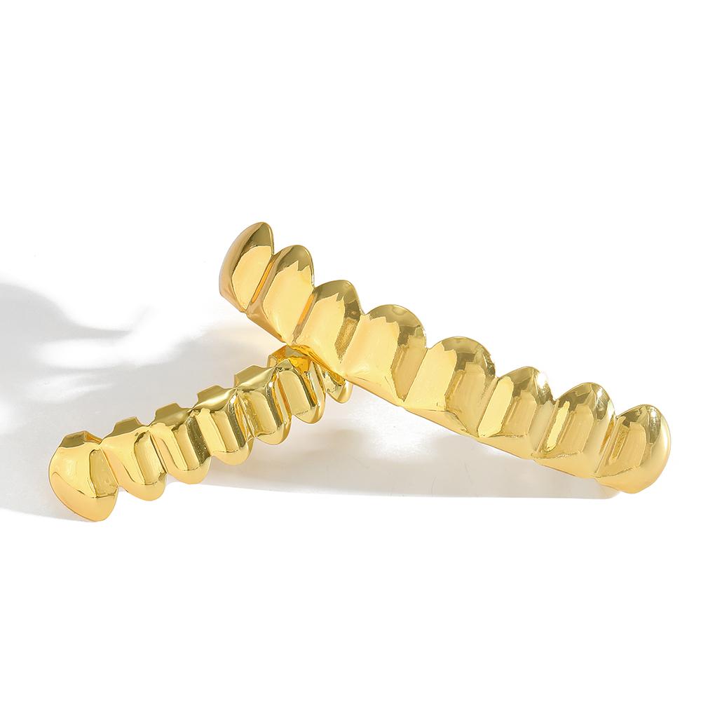 AceWings G010 Brass 8/8 Hip Hop Teeth Grillz Set Gold/Silver Top & Bottom Body Jewelry Punk Cosplay Party Tooth Grills Gifts
