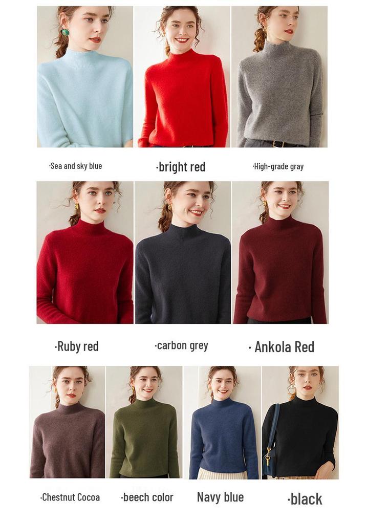 Women's Slimming Cashmere Sweater: Autumn/Winter Loose Knit Base Layer with Half-High Neck