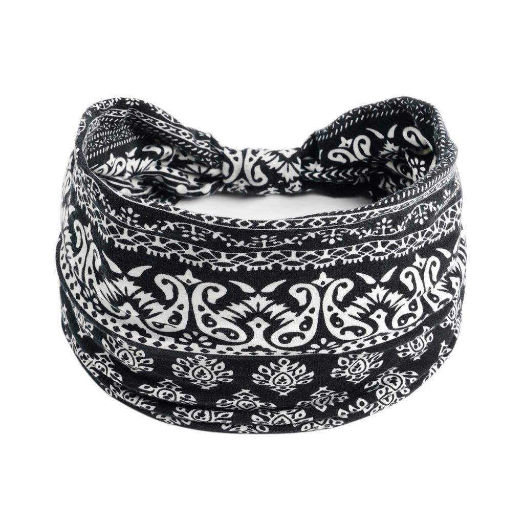 Bohemian Headbands for Women Cashew Flower Head Band Yoga Sports Hairband Elastic Cotton Wide Bandanas Headwear Hair Accessories