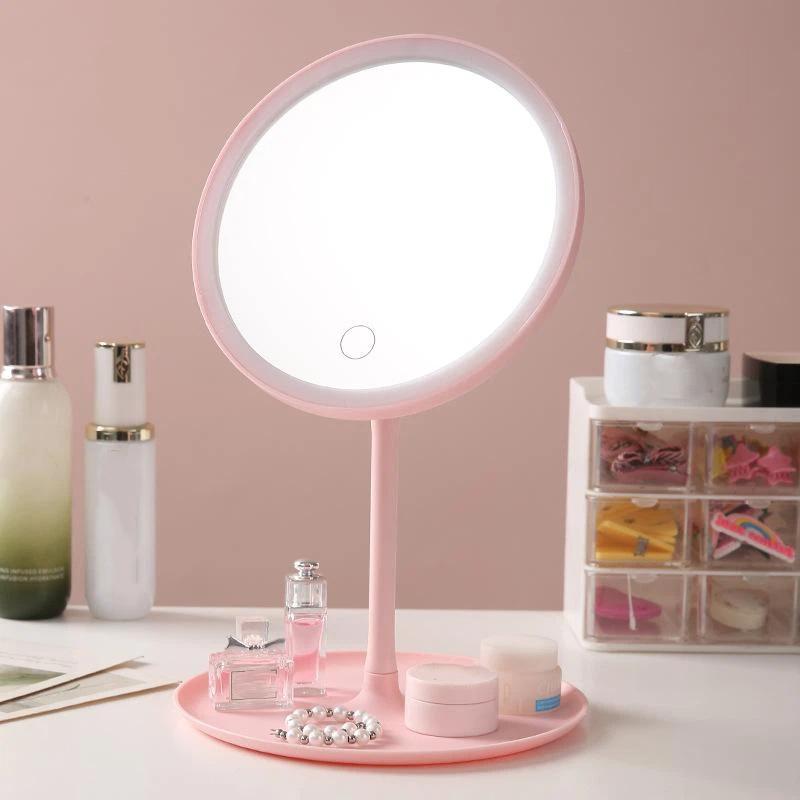 Unique Designer Vanity Mirror Three Colorsledlight Makeup Mirror Touch Control Desktop Mirror Bedroom Makeup Mirror