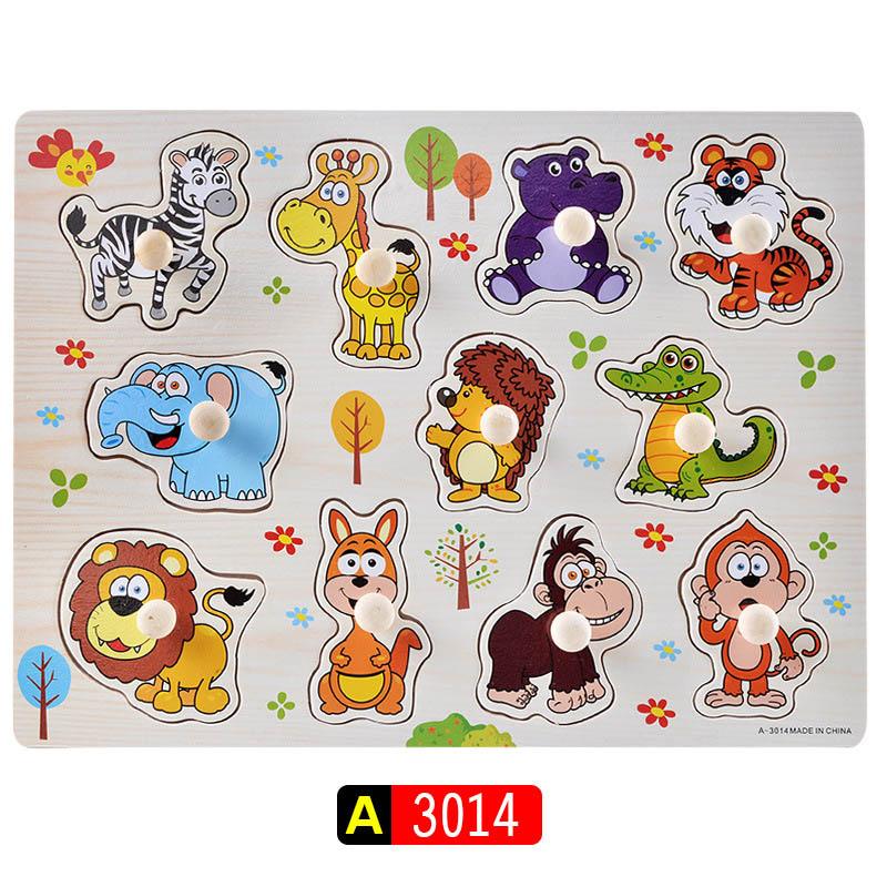 Big Size Baby Montessori Wooden Puzzle Hand Grab Board Set Educational Toys Infantil Cartoon Number Letter Math Puzzle Kids Gift