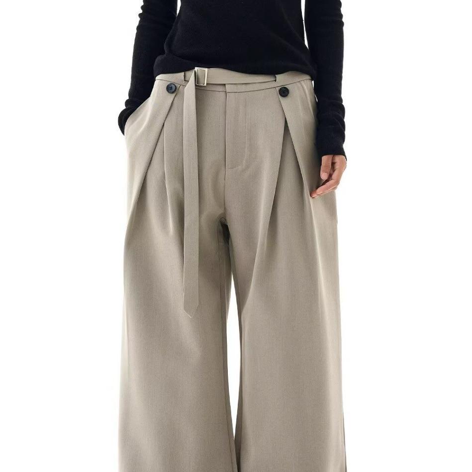 

Spring 2026 Minimalist High-Waisted Wide-Leg Lace-Up Floor-Length Trousers for Women M сірий колір