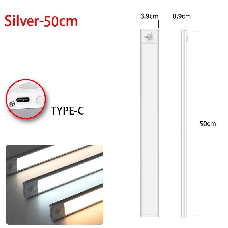 Night Light 20/30/40/50cm Ultra Thin LED Light Cabinet Light Motion Sensor Wireless Type-c For Kitchen Bedroom Wardrobe Lighting
