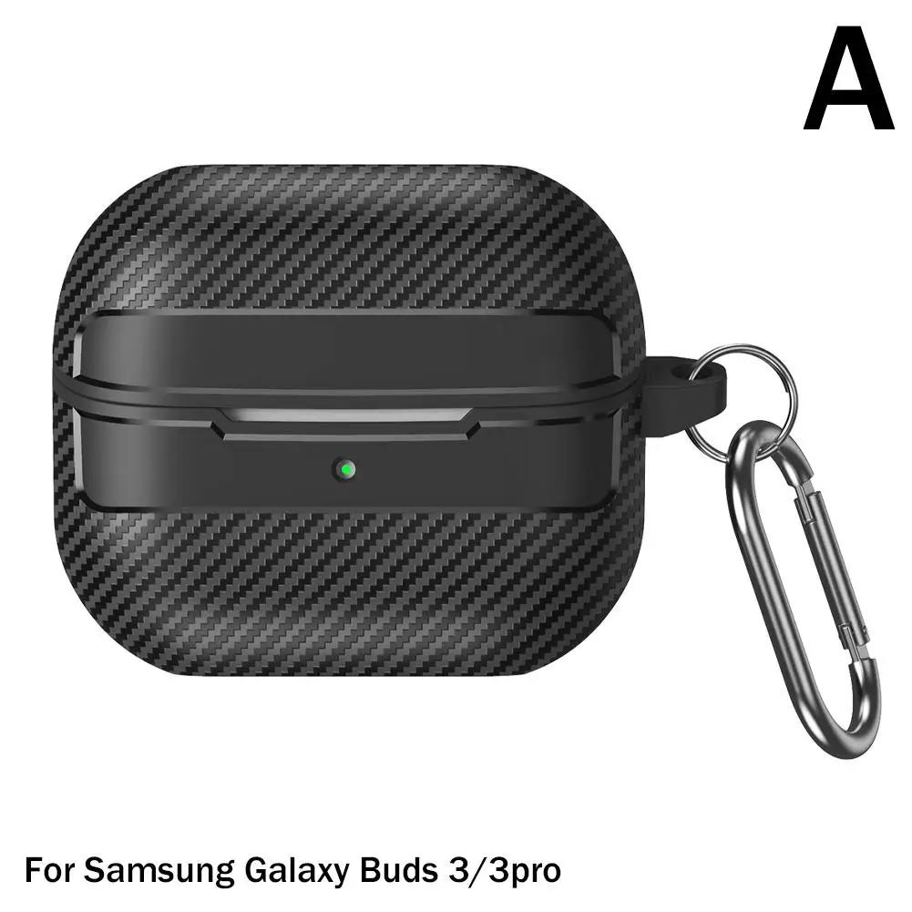 

For Samsung Galaxy Buds3 Pro Case Carbon Fiber Texture Earphone Protective Cover Shockproof With Hook For Samsung Buds3 Pro I0H5