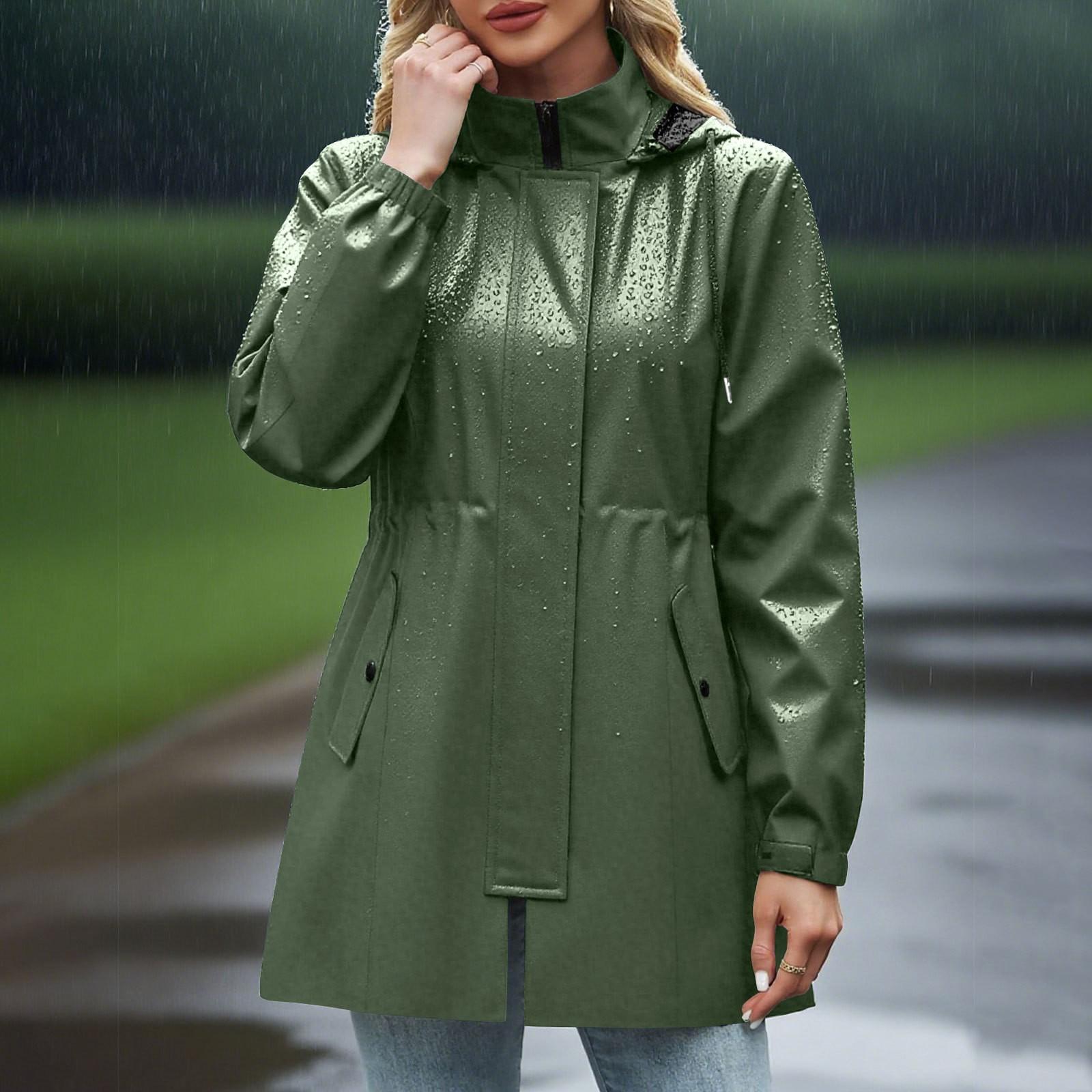 

Jacket Women Waterproof Windbreaker Lightweight Rain Jackets With Pockets Packable Raincoats For Women With Hood XXL зелений