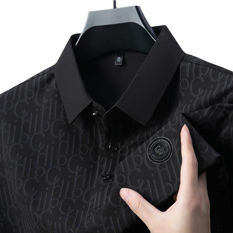 Polohemd Herren High-End Casual Buchstaben Druck Eis Seide Nahtlos Revers Kurzarm T-Shirt