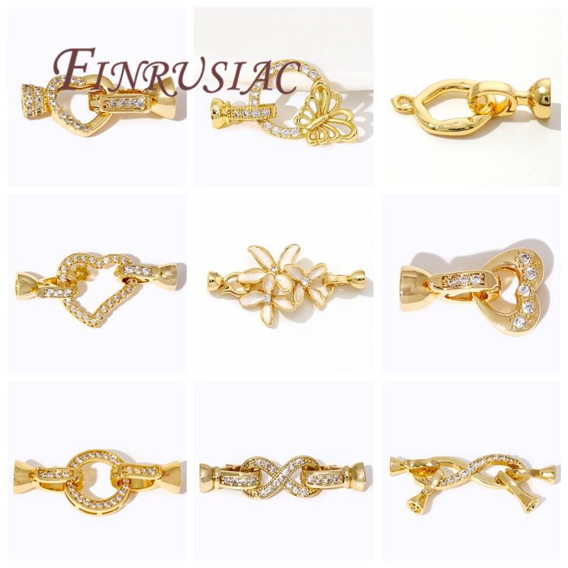18K Gold Plated Connectors For Jewelry,Brass Zircon Clasps For Bracelets Accessories,DIY Jewelry Making Supplies,Pearl Clasp