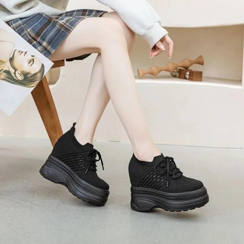 

Fashion 11cm Air Mesh Sock Knitted Platform Wedge Comfy Women Sandals Slides Summer Flats Hollow Chunky Sneaker Breathable Shoes New 33 чёрный