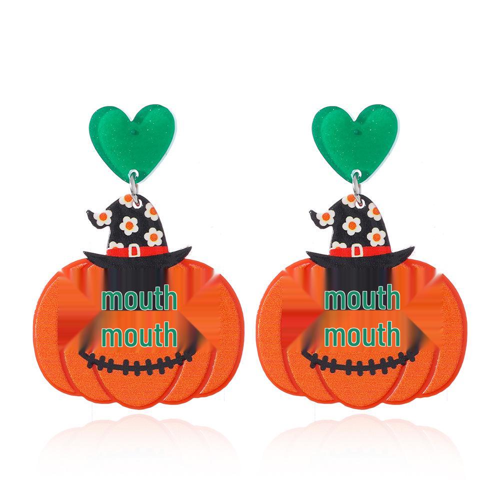 European & American Halloween Acrylic Pumpkin & Ghost Earrings - Exaggerated Cartoon Accessories for Women