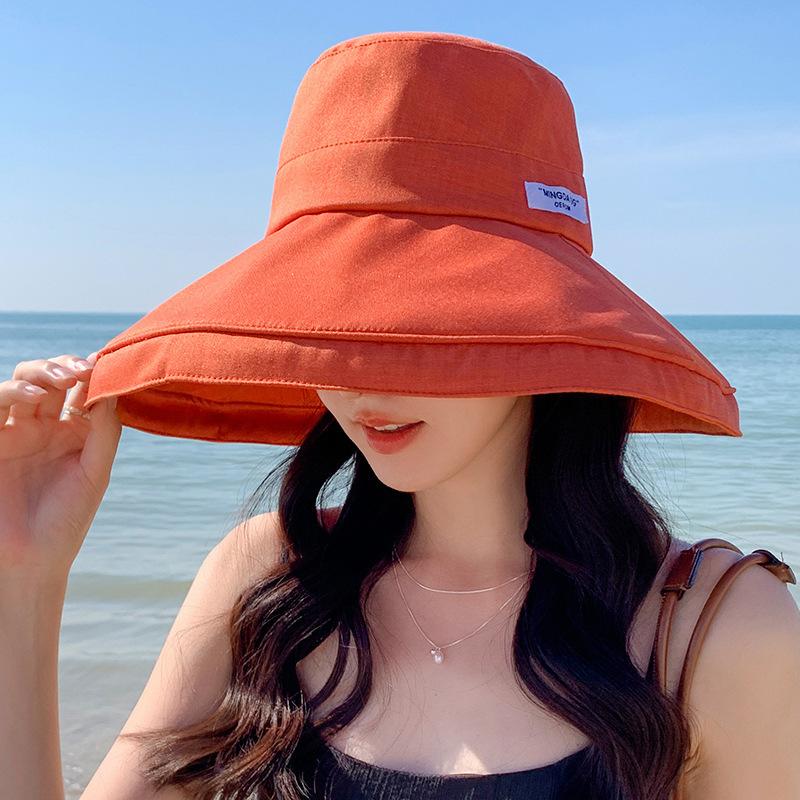 Summer sunscreen sunshade white cloth label big eaves show face small sun hat woman