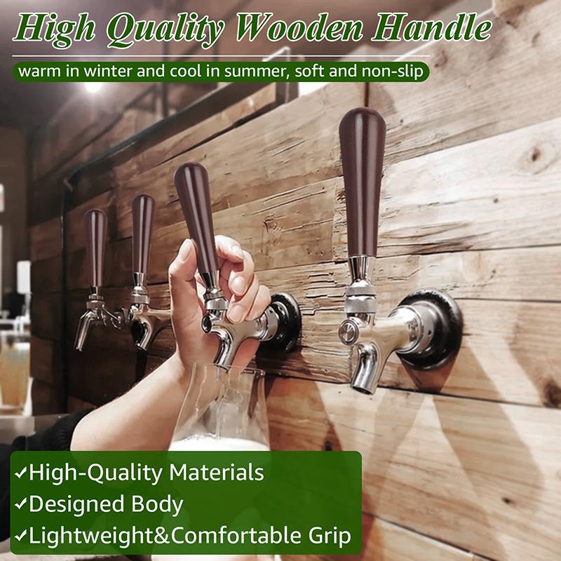 3 PCS Beechwood Tap Handle for Beer,3/8" Thread Dark Brown Beer/Coffee Faucet Handle,Medieval Classical Aesthetics Comfort Grip