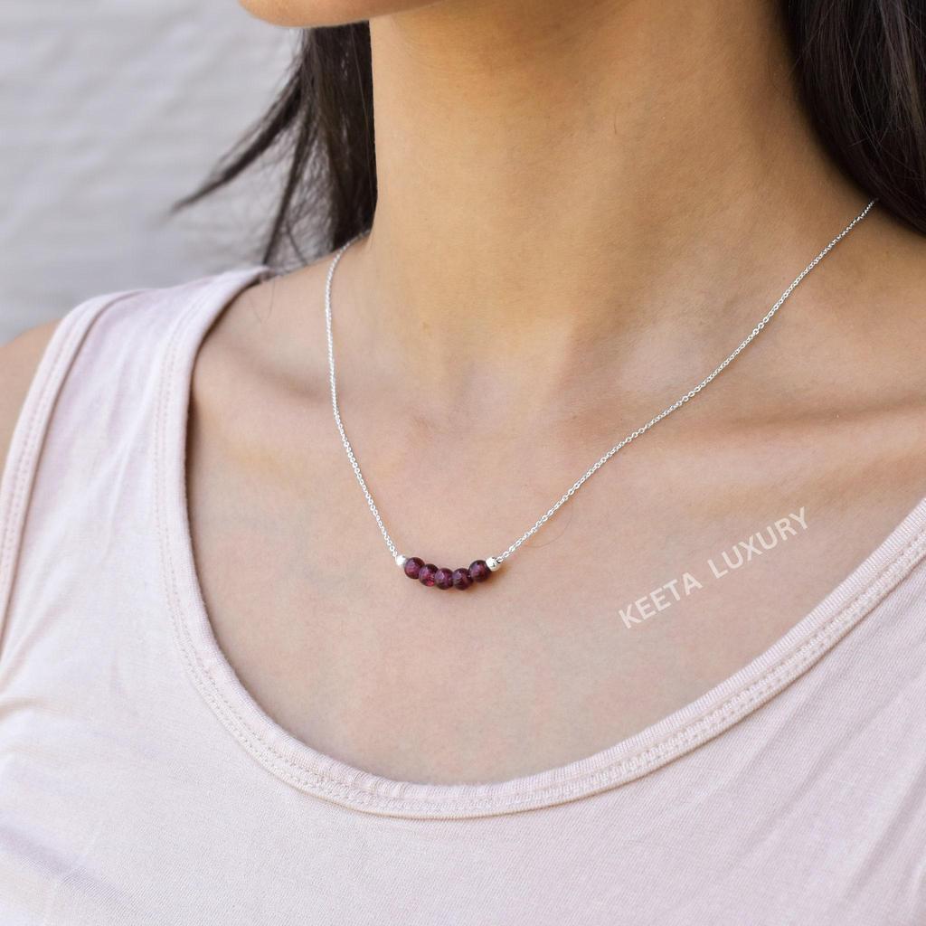 Natural Garnet beaded necklace Dainty beaded gemstone necklace Sterling silver handmade bracelet Beaded necklace for women Unique gifts