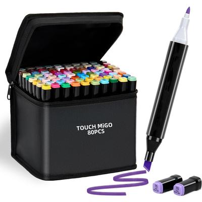 Conjunto de Marcadores de Arte 24-80 Cores Marcador de Feltro Oleoso à Base de Álcool Caneta de Ponta Dupla Canetas Permanentes para Colorir Graffiti Manga Material Escolar de Arte