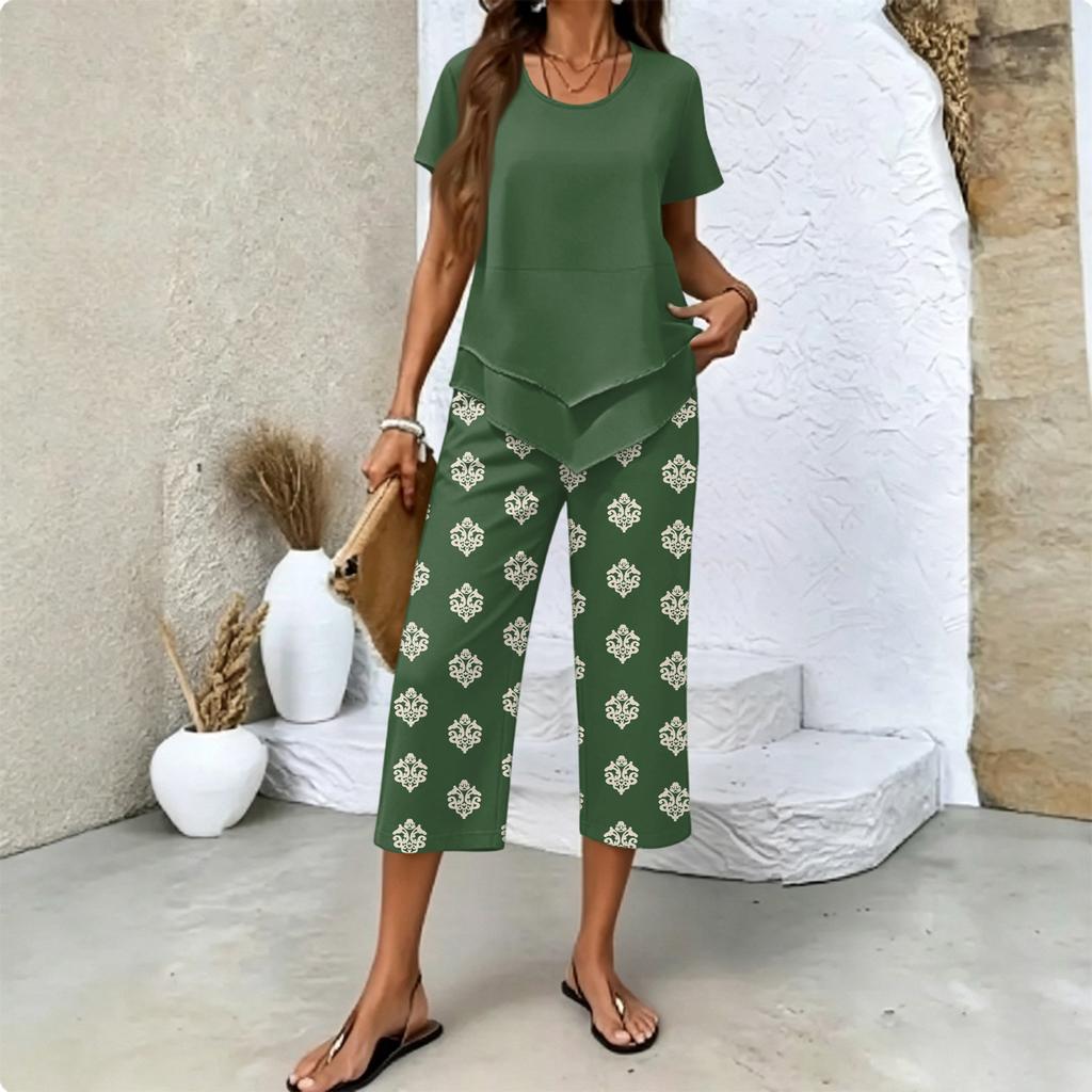 Women's Casual Printed T-Shirt and Pants Set Summer Fashion 2 Piece Outfit
