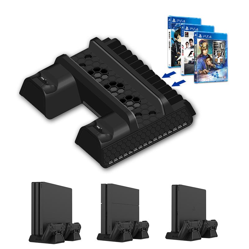Vertikální stojan TP4-882 s ovladačem ventilátoru a duální nabíjecí stanicí pro Sony Playstation PS4/PS4 Slim/PS4 Pro