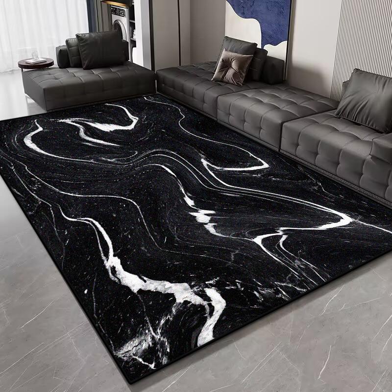 Marble Abstract Style Big Size Living Room Rug Non-slip Easy Clean Entrance Black Mat Soft Foldable Office Lounge Decor Carpet