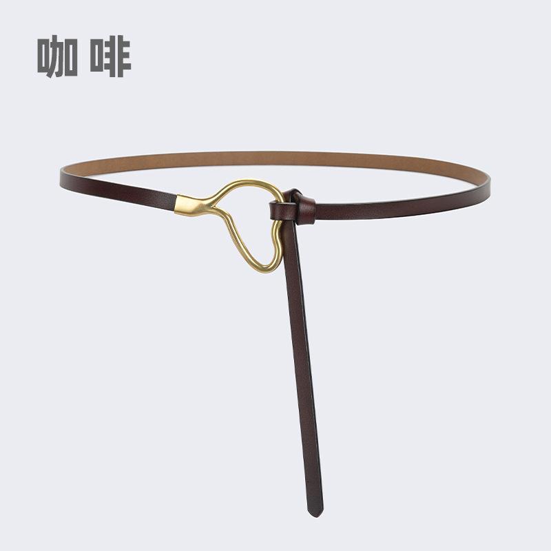 Women'S Leather Belt Knotted Decoration With Dress Shirt Simple Pure Cowhide Thin Belt Trendy