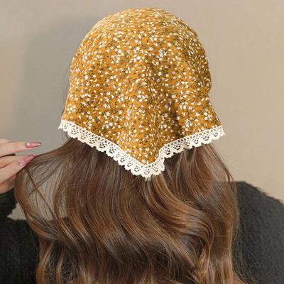 Triangular Style Headscarf with Lace Trim Floral Print Women Headband Women Makeup Photography Hair Accessories