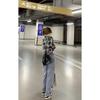 Women's New Style Spliced POLO Collar Button Plaid Fashionable Loose Versatile Casual Long Sleeve Shirt