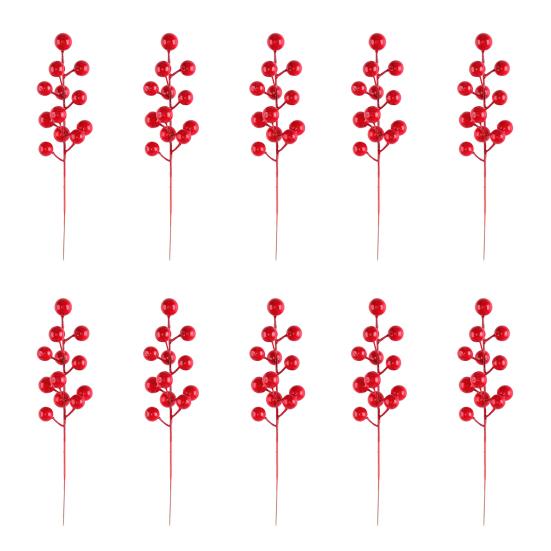 

Рождественские сосновые ветки с красными ягодами Искусственные стебли зелени для дерева Цветочные композиции Домашний офис Праздничное украшение для центра стола 10pcs