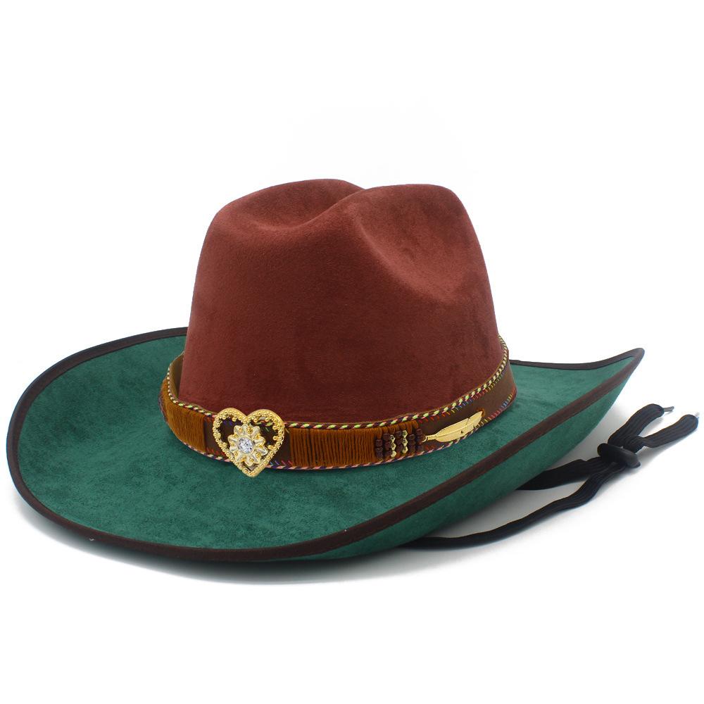 Popular European and American style suede western cowboy hat men and women contrasting colors simple big eaves jazz hat