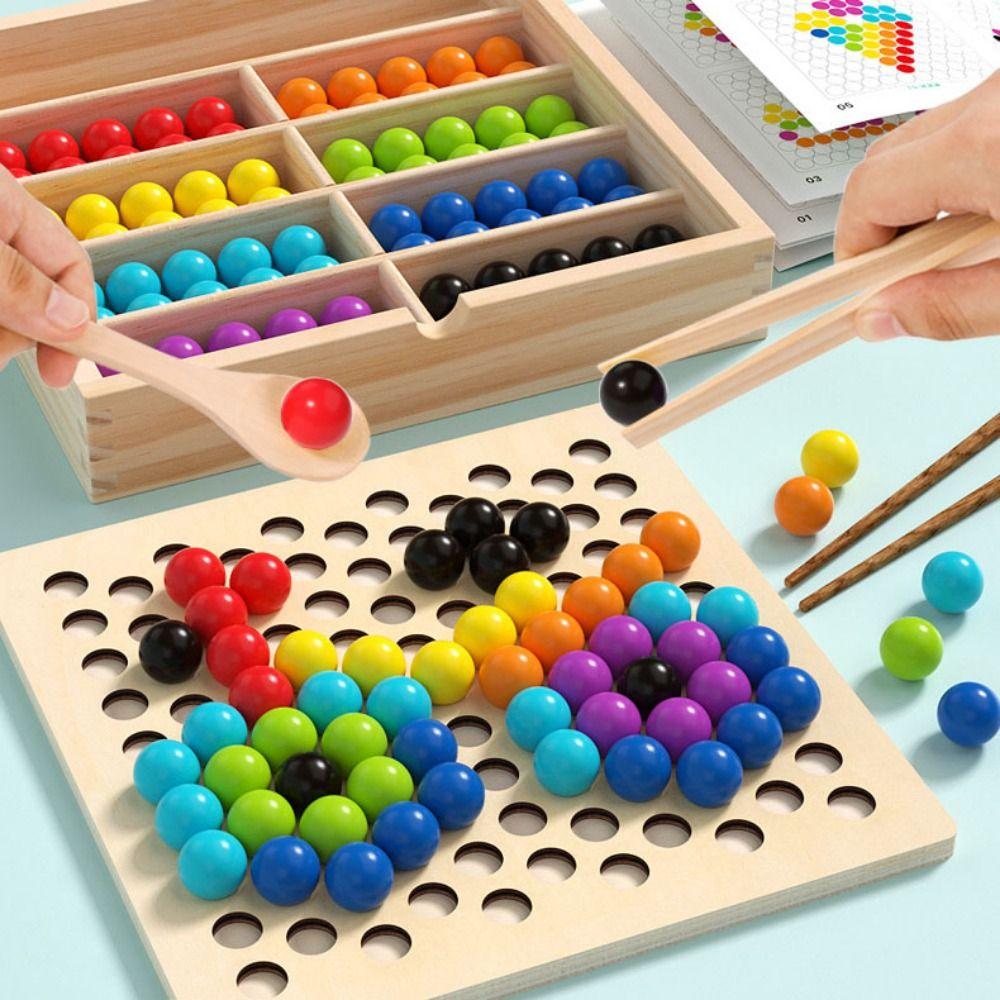 Wooden Bead Color Matching Game Puzzle Color Sorting Game Montessori Clip Beads Toy  Boy and Girl