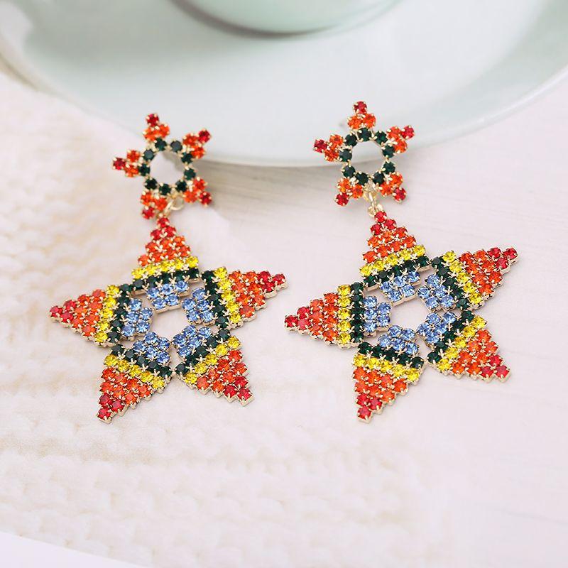 Rainbow Color Geometric Star Earrings For Women Blling  Cubic Zirconia Jewelry Korea Trendy Dangle Earings