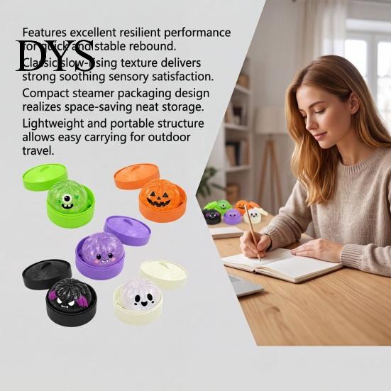 Anxiety Relief Toy Halloween Dumpling Squeeze Toy, Pumpkin Ghost Bat Steamed Bun Sensory Stress Reduction Gadget for Relief, Ball Fidget Party Favors