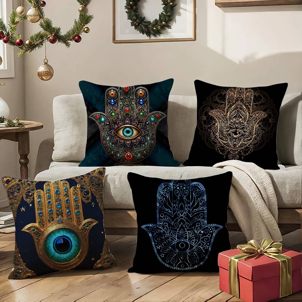 Beautiful Mysterious Style Hamsa-A Pillow Case Comfort Sofa Bed Silky Elegant Invisible Zipper Decorative Cushion Cover