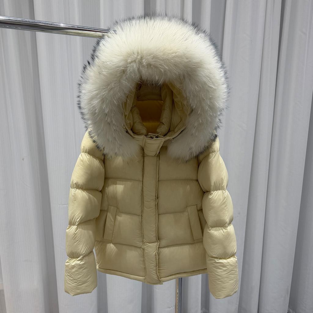 Big Fur Collar Puff Down Jacket Women's Short Thickened New Hooded White Duck Down Small Parker Jacket