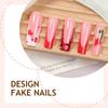 24Pcs French Fake Nails with Cherry Heart Design Fashionable Sweet And Cool Style Manicure for Woman