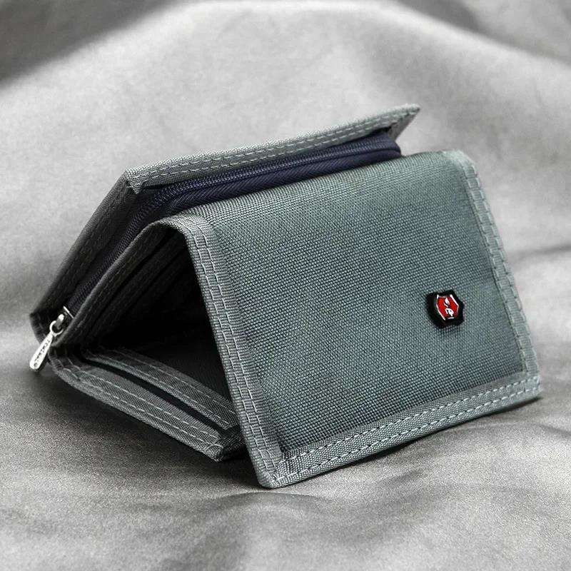 Men'S 5 Colors Korean Tri-Fold Coin Purse Canvas Wallet Solid Color Fashion Slim Multifunctional Classic Portable Card Holder
