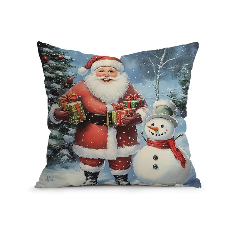 Santa Claus Snowman Cushion Pillowcase Printed Polyester 45X45Cm Throw Pillowcover Decorative Sofa Cushion Pillowslip Home Decor