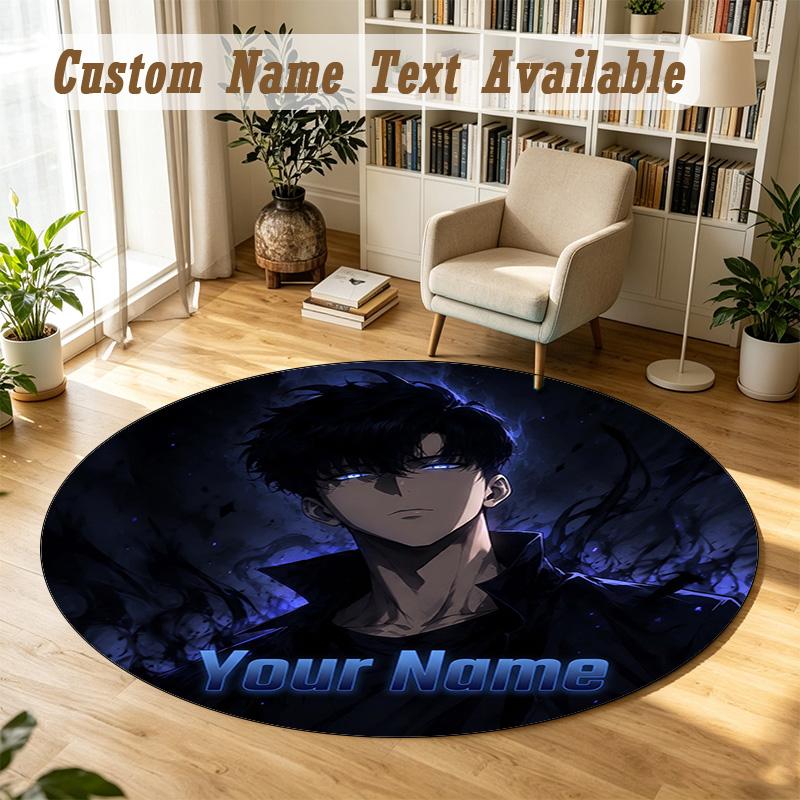 Round Rug Custom NameSolo Leveling Pattern Non Slip Carpet Home Floor Decor