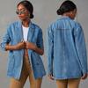 Jachetă de damă din denim cu guler rever, mânecă lungă, croială lejeră, stil casual de stradă, culoare albastru spălat
