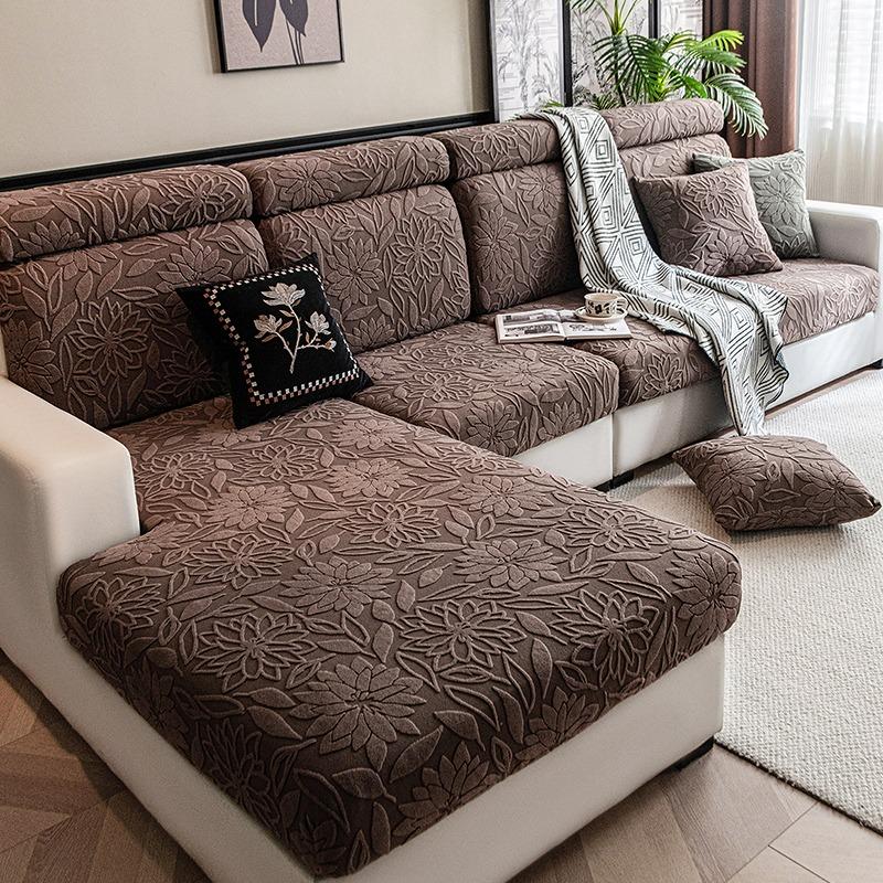 

1 шт. Жаккардовый эластичный чехол на подушку дивана с камелиями, Эластичный цветочный чехол на диван для гостиной, Четыре сезона, Подходит для домашних животных M коричневый