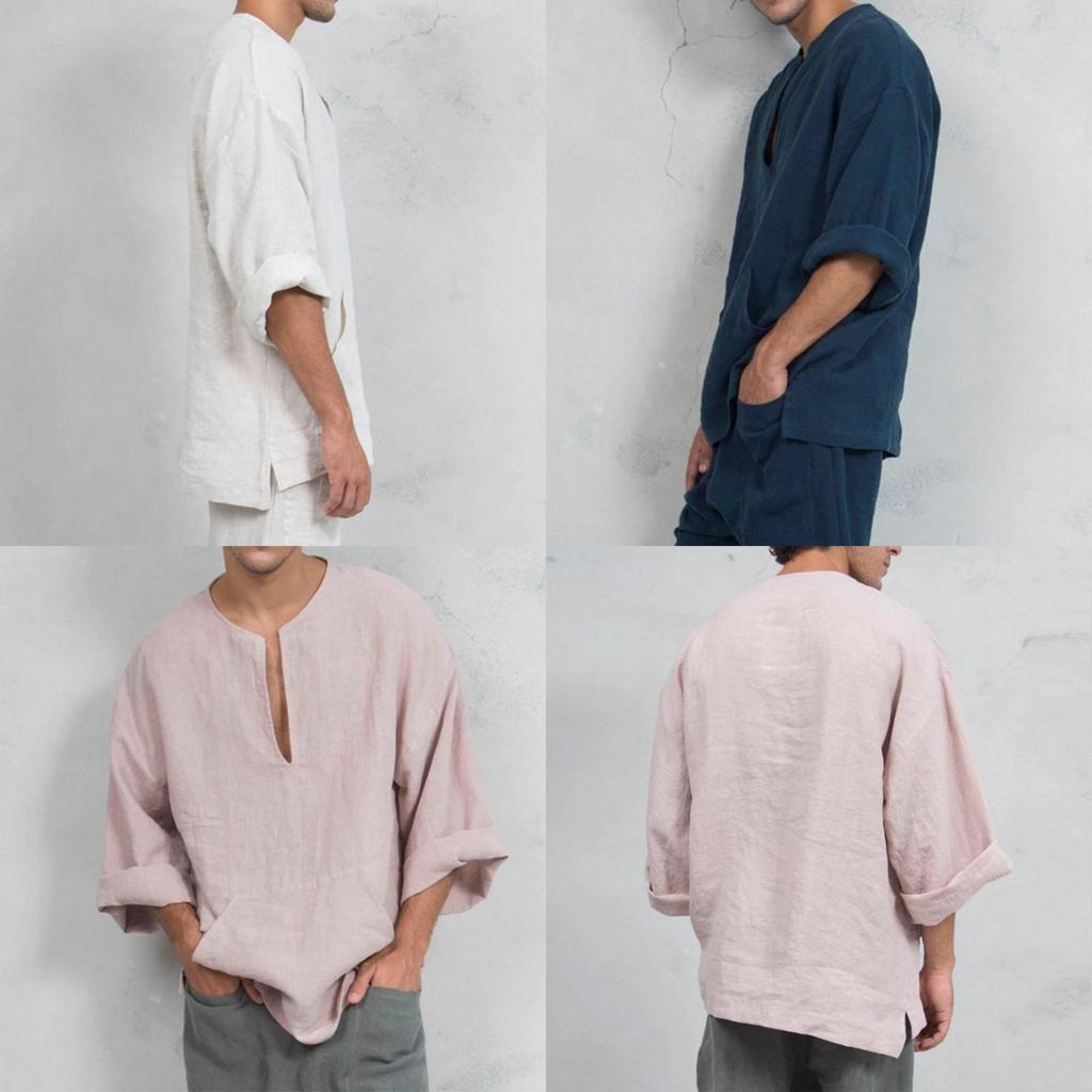 Premium Men's Long Sleeve Linen Shirt With Loose Fit For Casual Summer Comfort