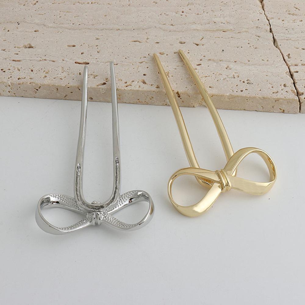 Headpiece Bowkont Hair Stick Vintage U-shaped Headwear Unique Metal Bow Hairpin Hair Accessory