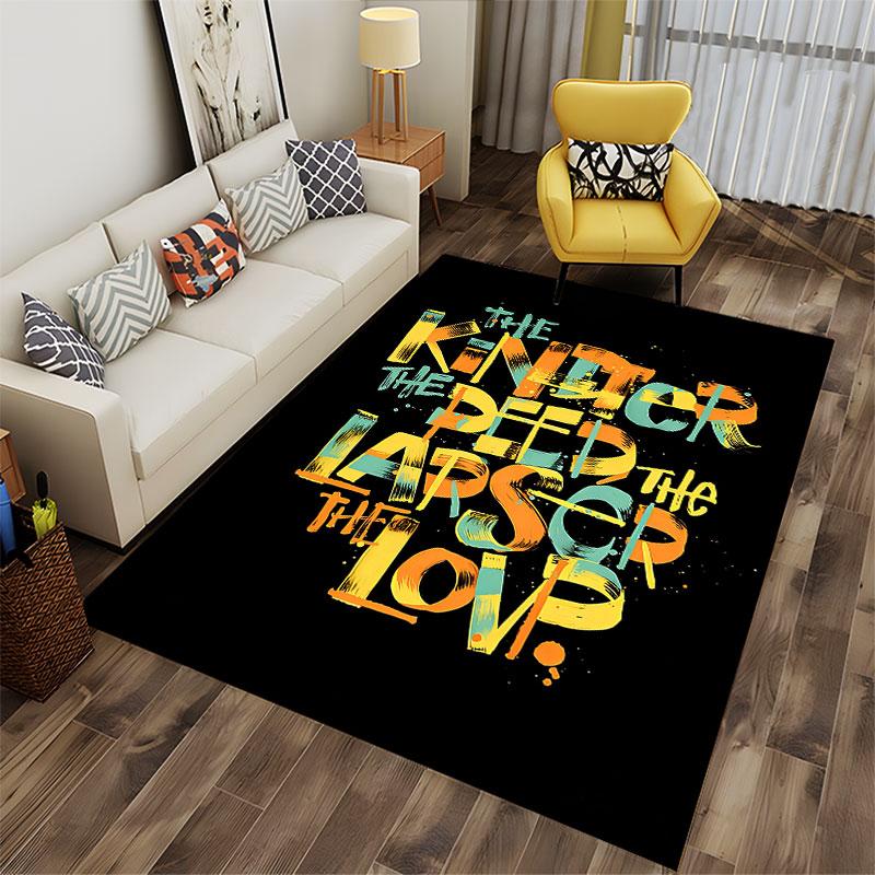 Colorful Text Design On Black Suitable As a Non-slip Mat for the Living Room or Bedroom Sofa