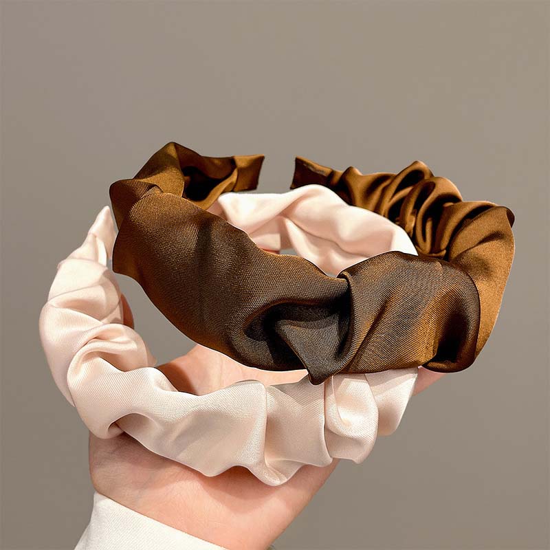 Bentițe de Păr la Modă pentru Femei, Accesorii de Păr, Lată, Lunetă, Satin, Cerc de Păr, Bentițe Pliate, Culoare Solidă, Elastice de Păr Mătăsoase, Accesorii de Păr