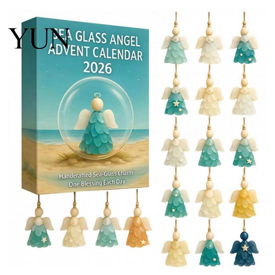 Multi Color Gradient Angels Sea Glass Angel Advent Calendar with 24 Hanging Ornaments for Christmas Tree Decoration, Festive Gift Friends Handmade 2D