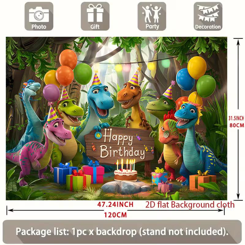 Cute Dinosaur Happy Birthday Backdrop Kids Jungle Theme Party Photography Background Banner for Boys Birthday
