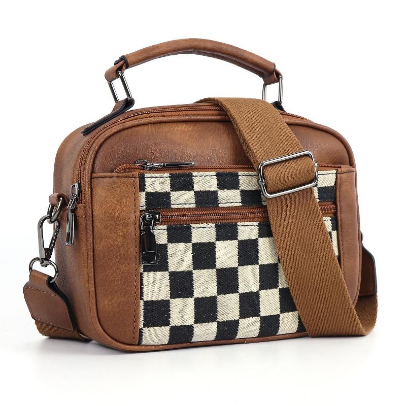 Hot-selling color matching checkerboard plaid messenger bag square bag shoulder bag wallet adjustment shoulder strap