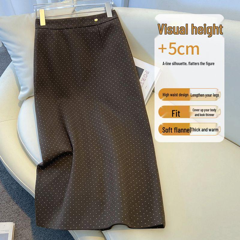 Women's Gray Polka Dot Wool A-Line Hip-Hugging Midi Skirt - Autumn/Winter 2025 Collection