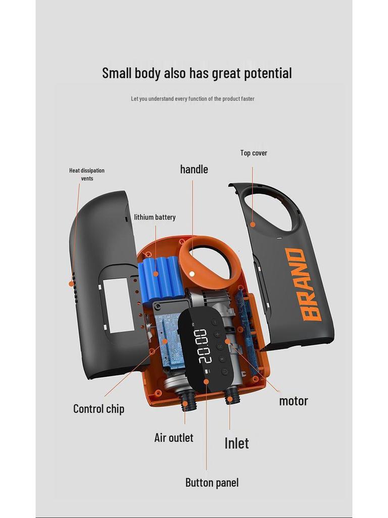 Bärbar elektrisk pump för bil, utomhus, uppblåsbar madrass, SUP, kajak